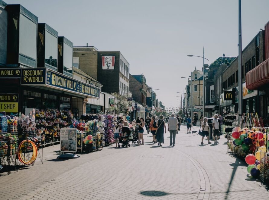 pedestrian street with stores